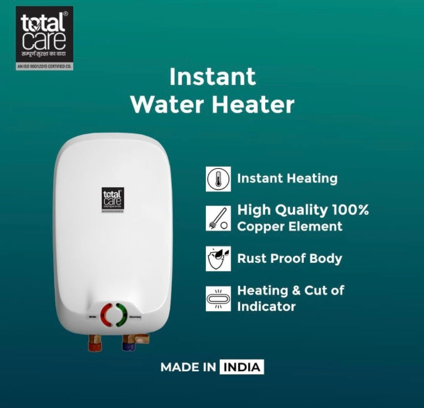 TOTAL CARE 3 Litre 3KW Instant Water Heater (Geyser) w/ABS outer Body |Compact Size|Suitable-High-rise Buildings|8 Bar High Pressure rating |Made for Kitchen and Bathroom 3 LTR/Power : 3000 watt